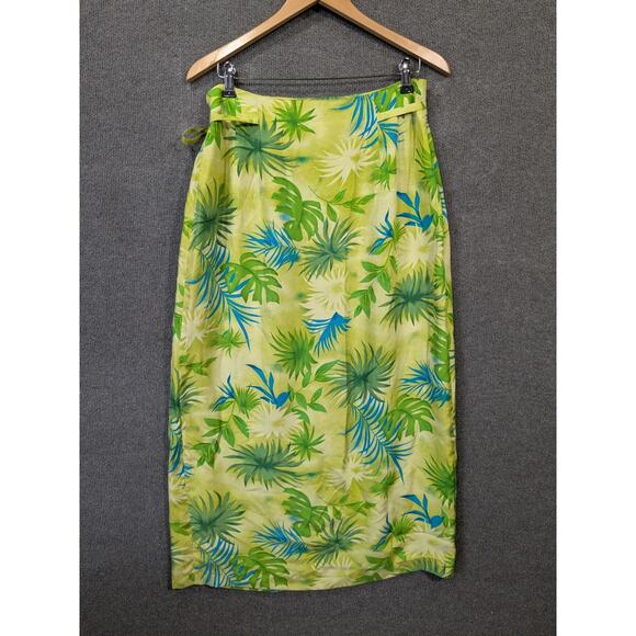 Worthington 100% Silk Wrap Skirt Women 14 Tropical Floral Maxi Midi Beach Cruise - Picture 11 of 13